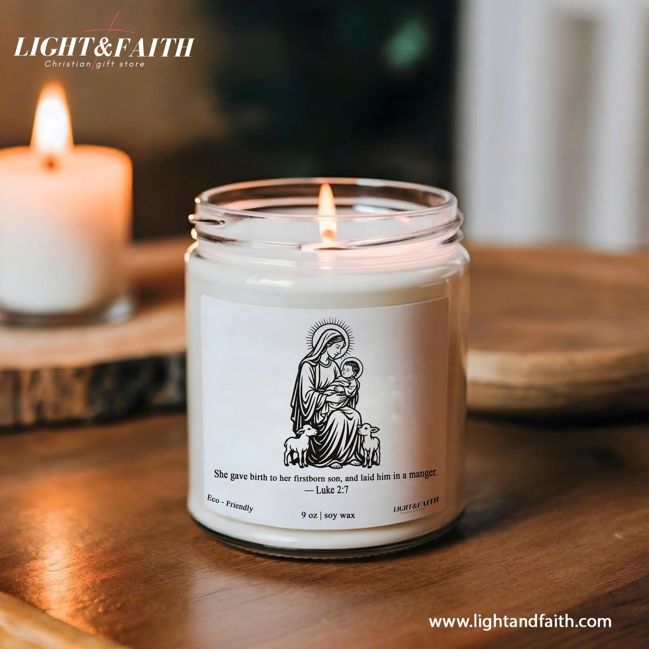 Luke 2:7 Christian Candle, She Gave Birth to Her Firstborn Son, Nativity Scene Candle, Inspirational Christmas Gift CDLAF25